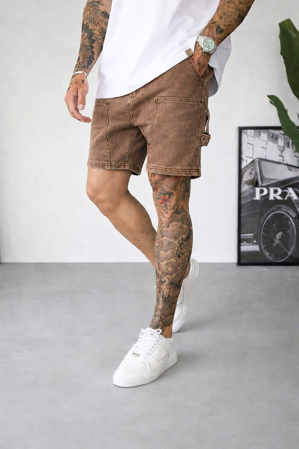 Carpenter Denim Shorts - Brown