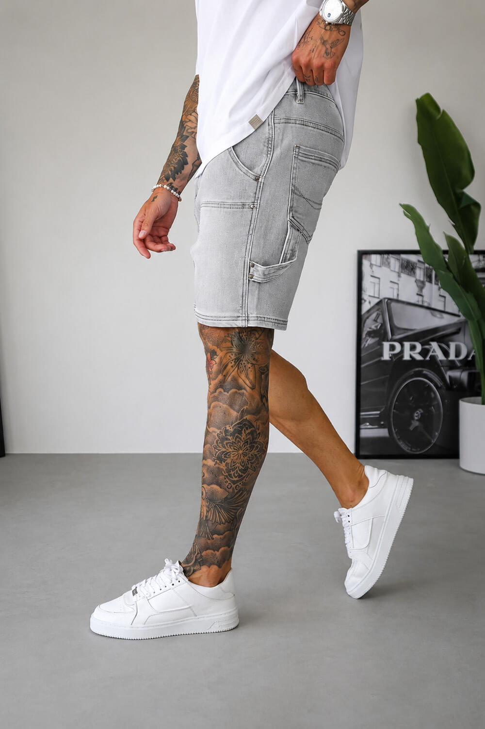 Carpenter Denim Shorts - Acid Grey