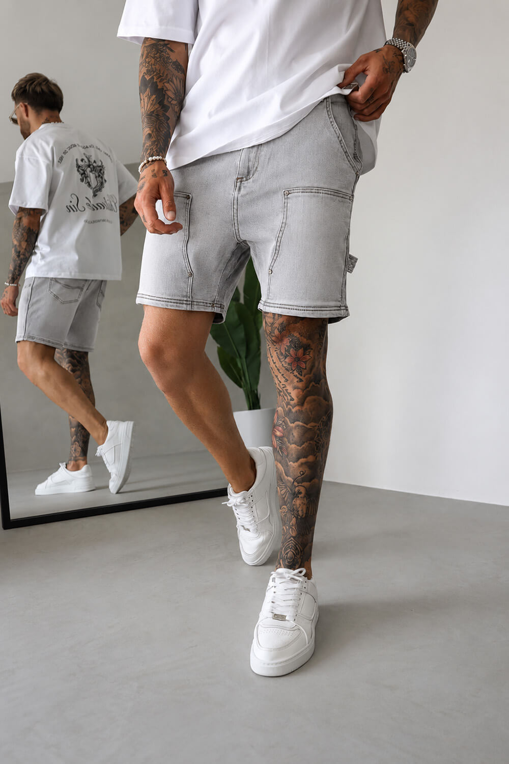 Carpenter Denim Shorts - Acid Grey