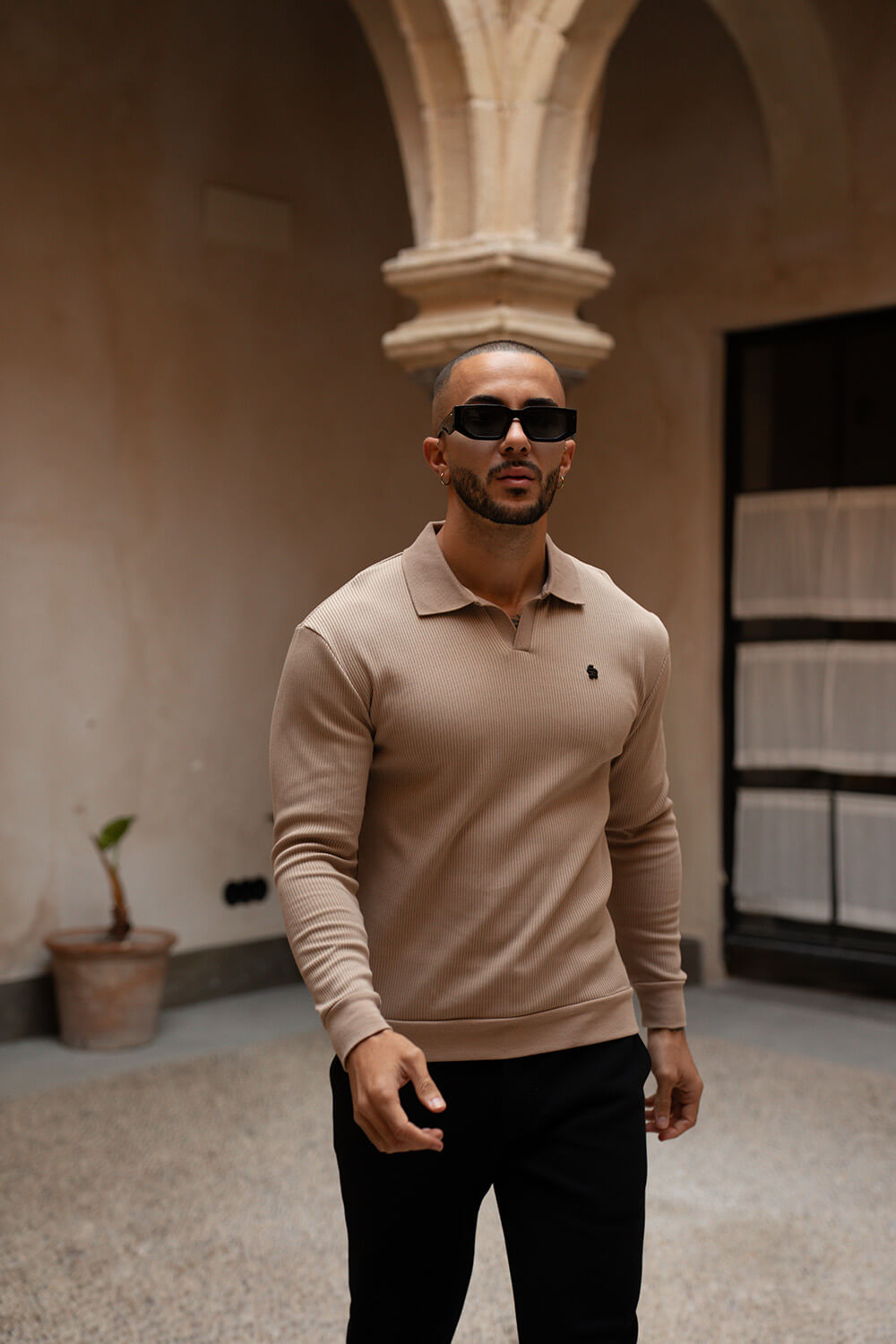 Portofino L/S Ribbed Polo - Beige