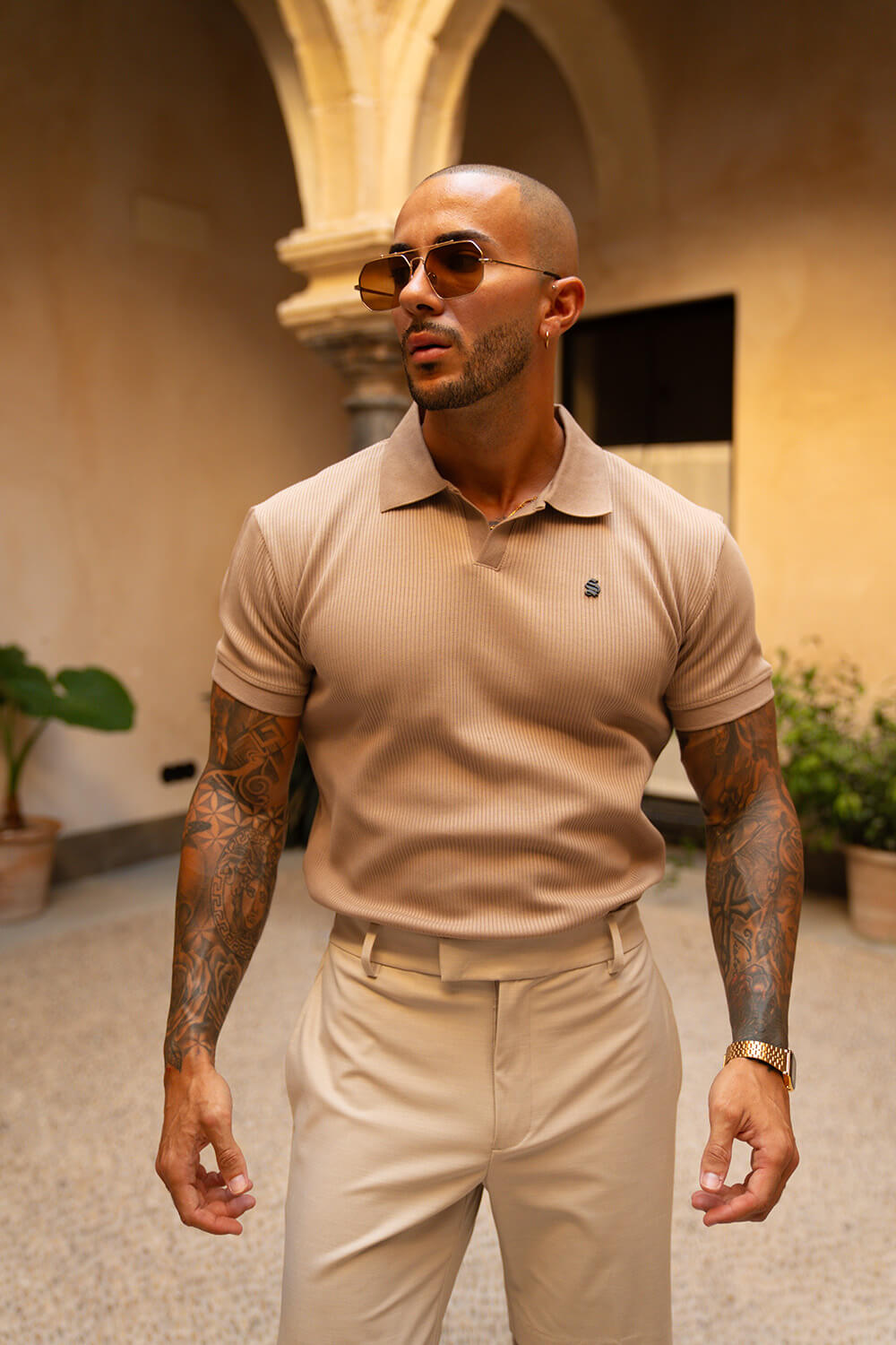 Portofino Ribbed Polo - Beige
