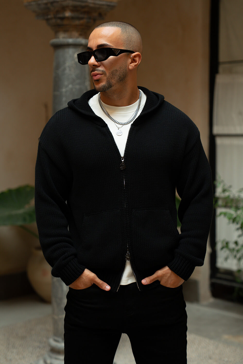 Aurelle Cable Knit Hoodie - Black