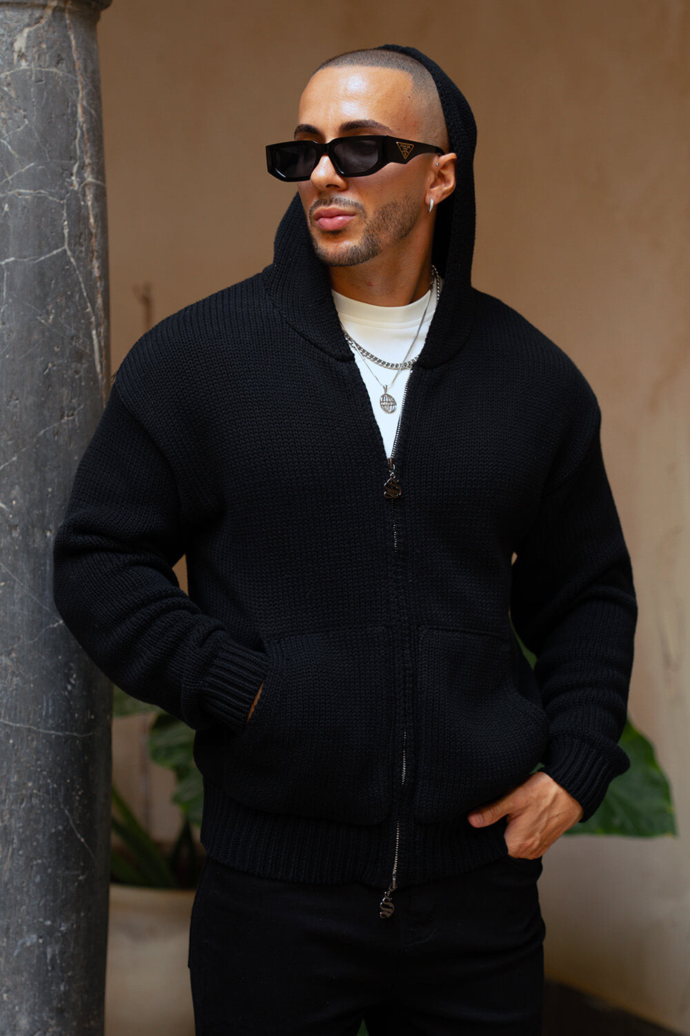 Aurelle Cable Knit Hoodie - Black