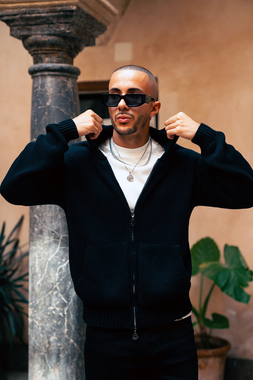 Aurelle Cable Knit Hoodie - Black