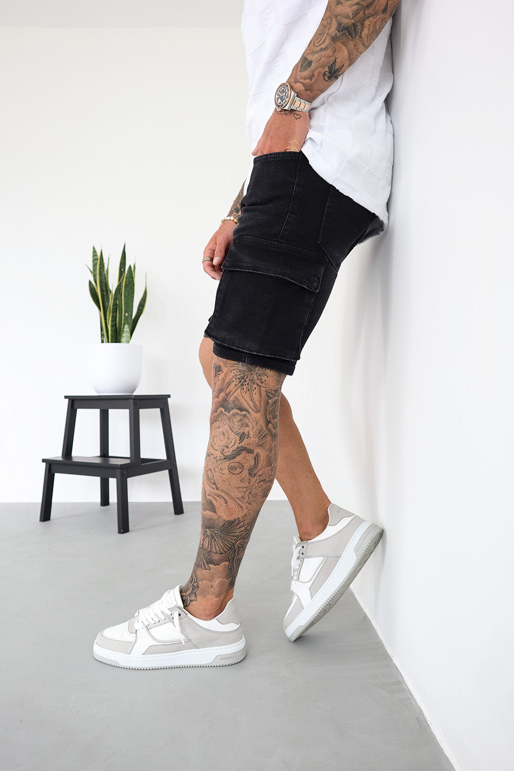 Cargo-Utility-Jeansshorts - Schwarz
