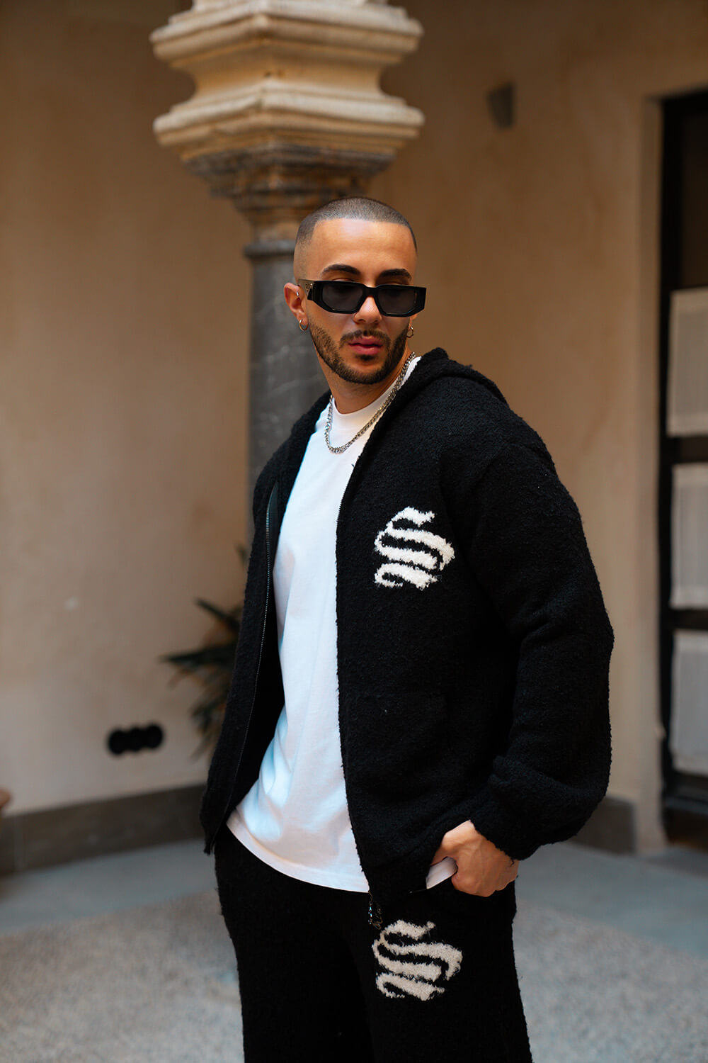 Emblem Knitted Hoodie - Black