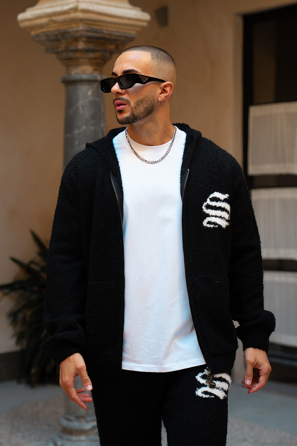 Emblem Knitted Hoodie - Black