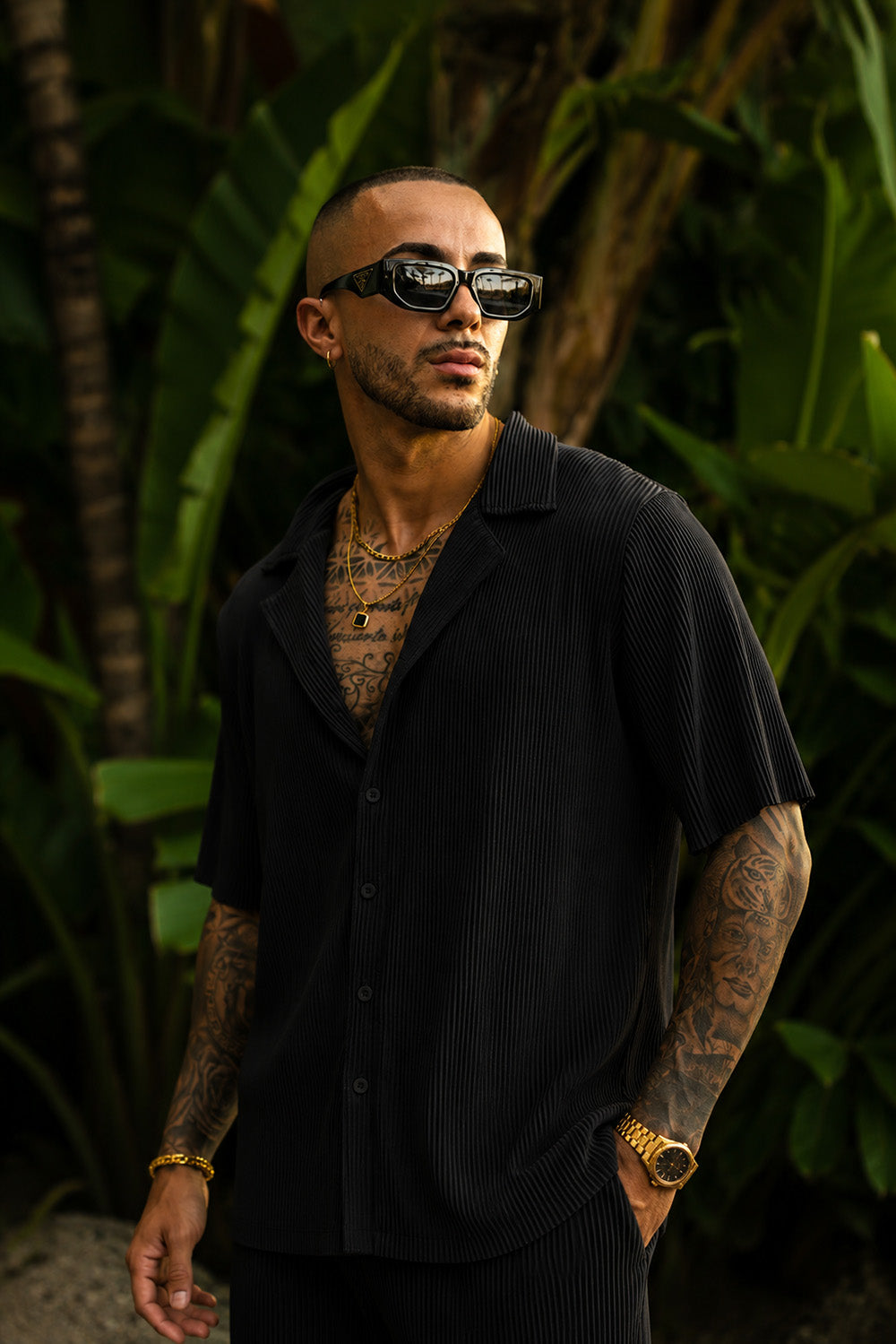 Monaco Pleated Shirt - Black