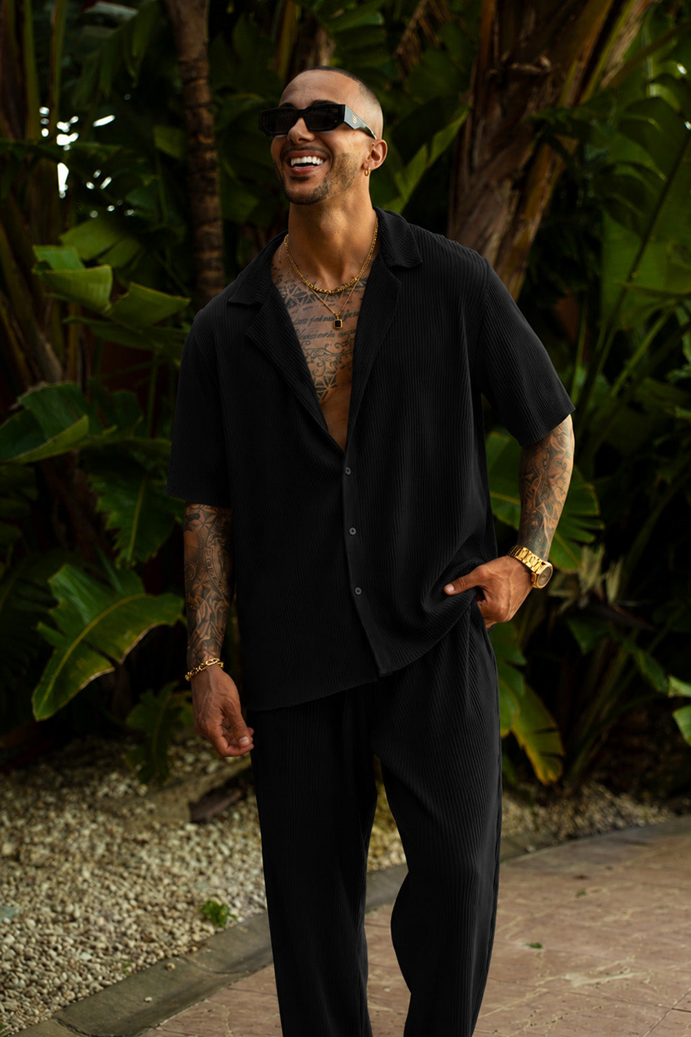 Monaco Pleated Shirt - Black