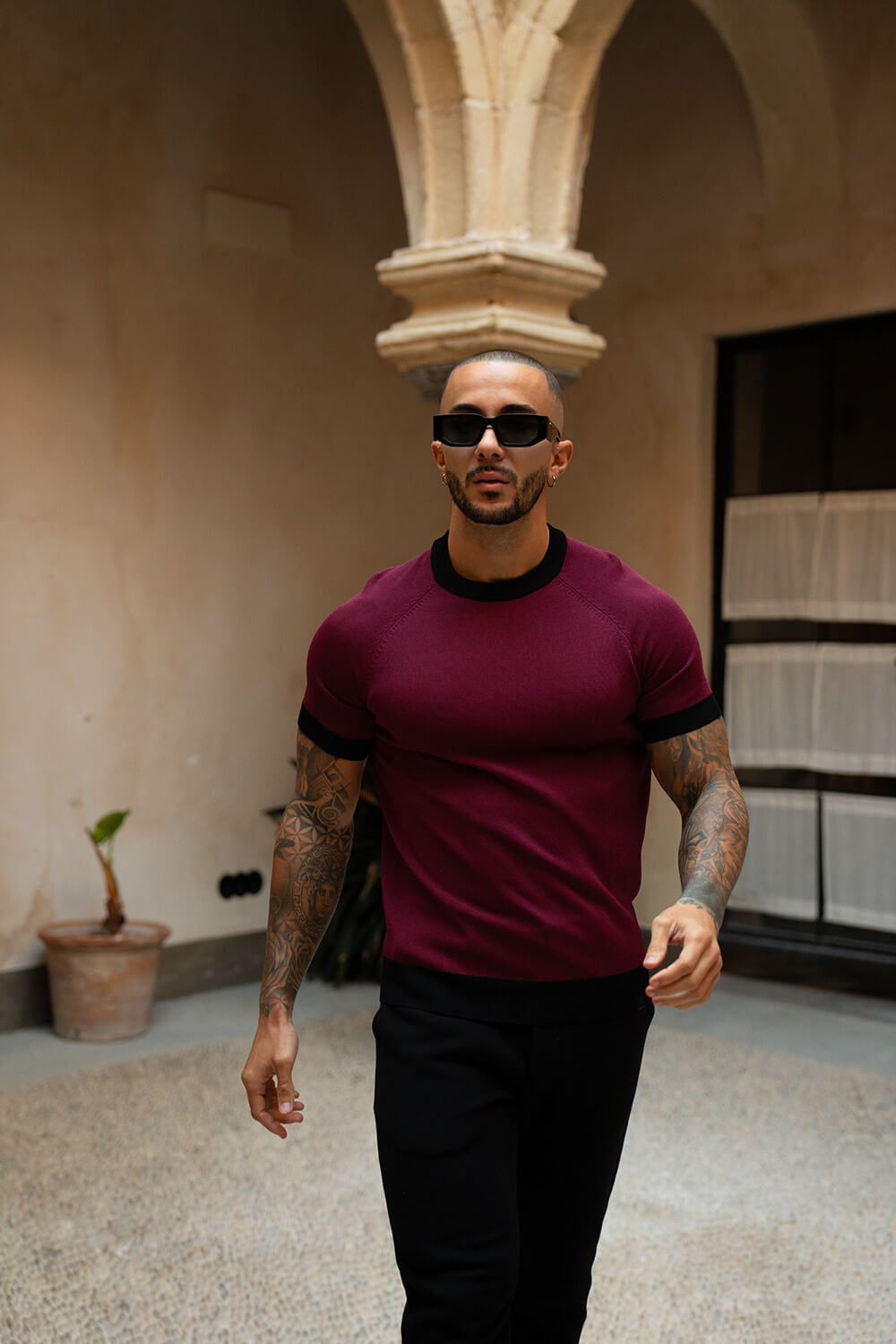 Capri Ringer Knit Tee - Burgundy
