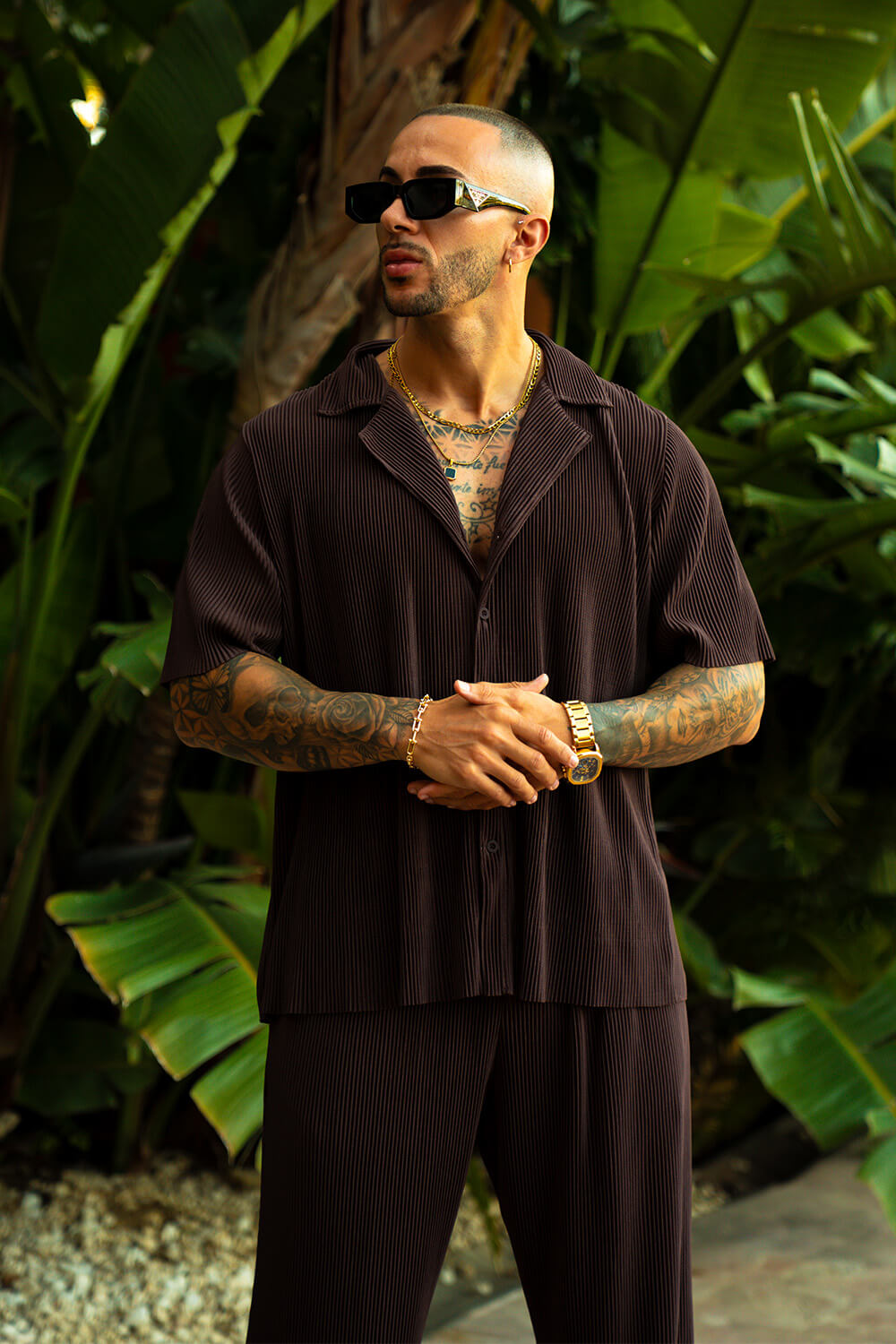 Monaco Pleated Shirt - Chocolate