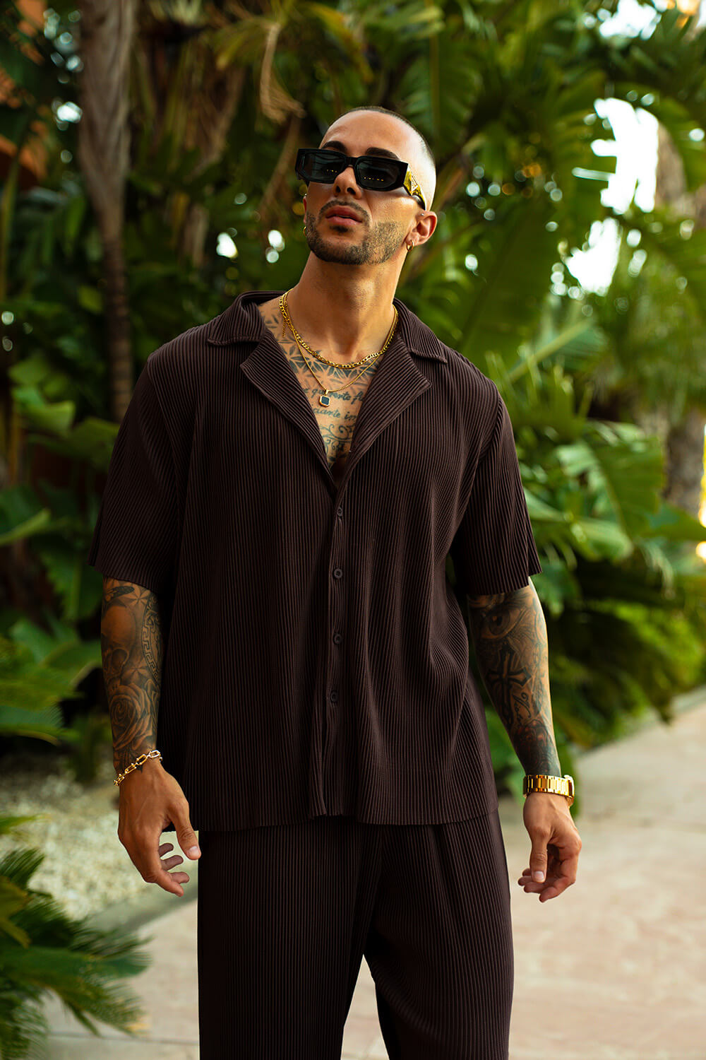 Monaco Pleated Shirt - Chocolate