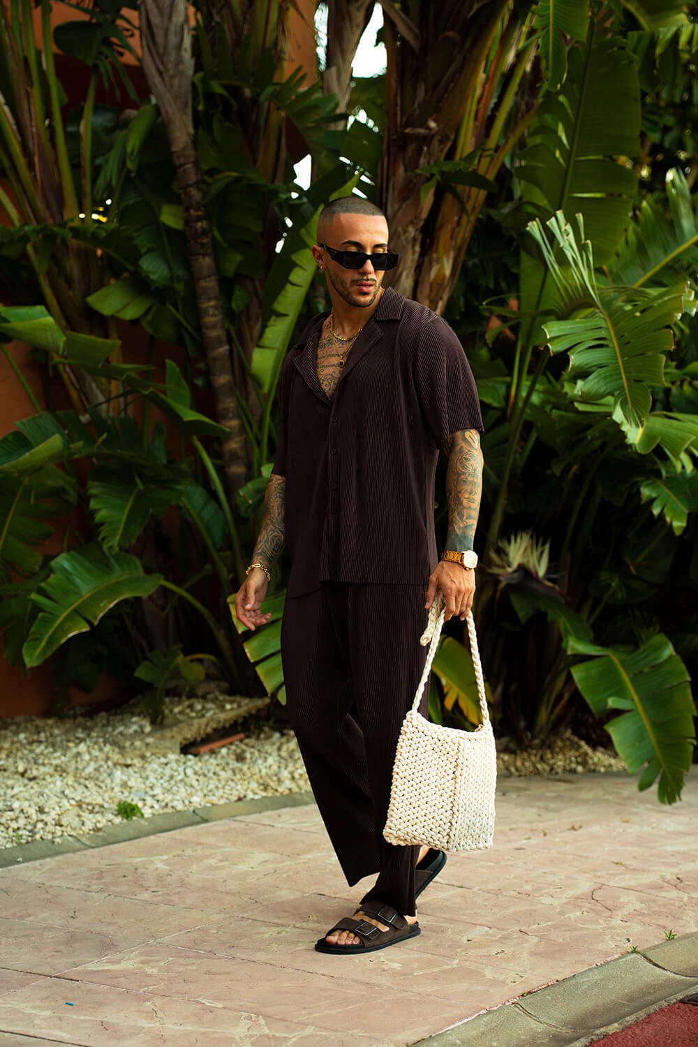 Monaco Pleated Shirt - Chocolate