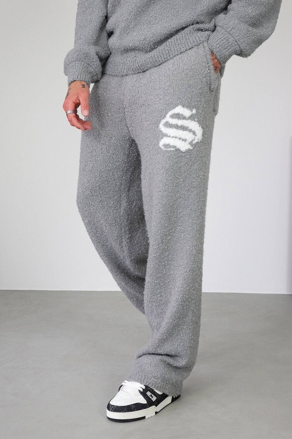 Emblem Knitted Joggers - Grey