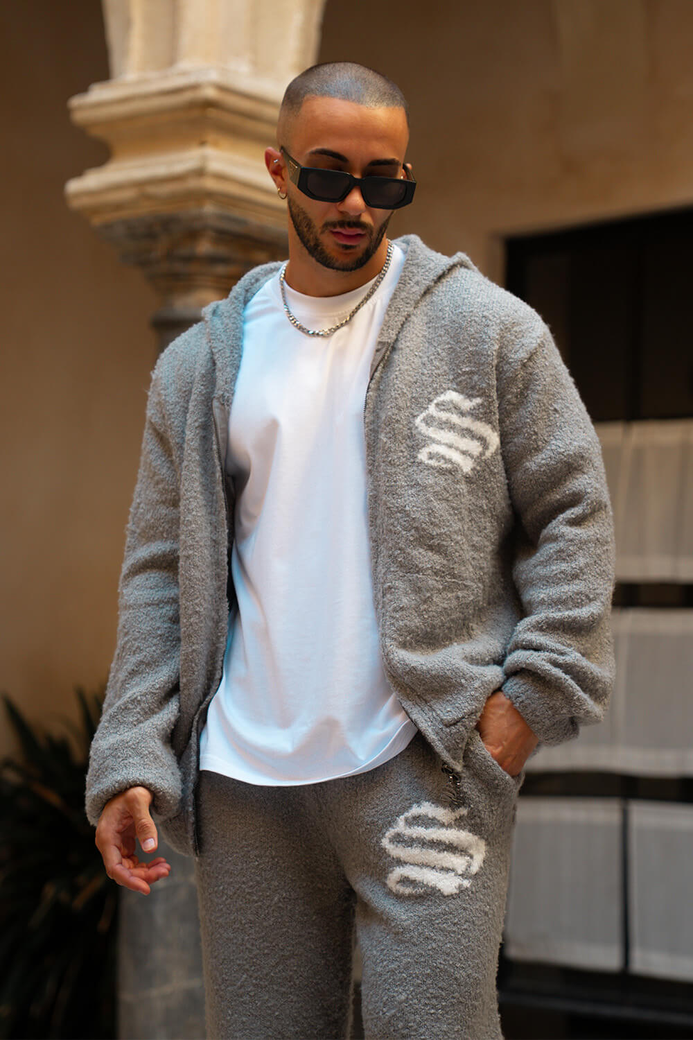 Emblem Knitted Hoodie - Grey