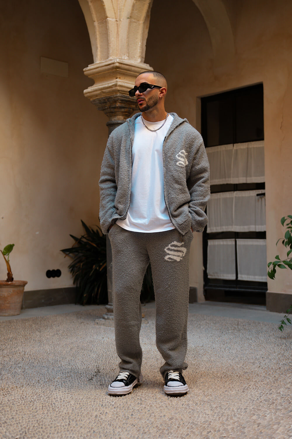 Emblem Knitted Hoodie - Grey