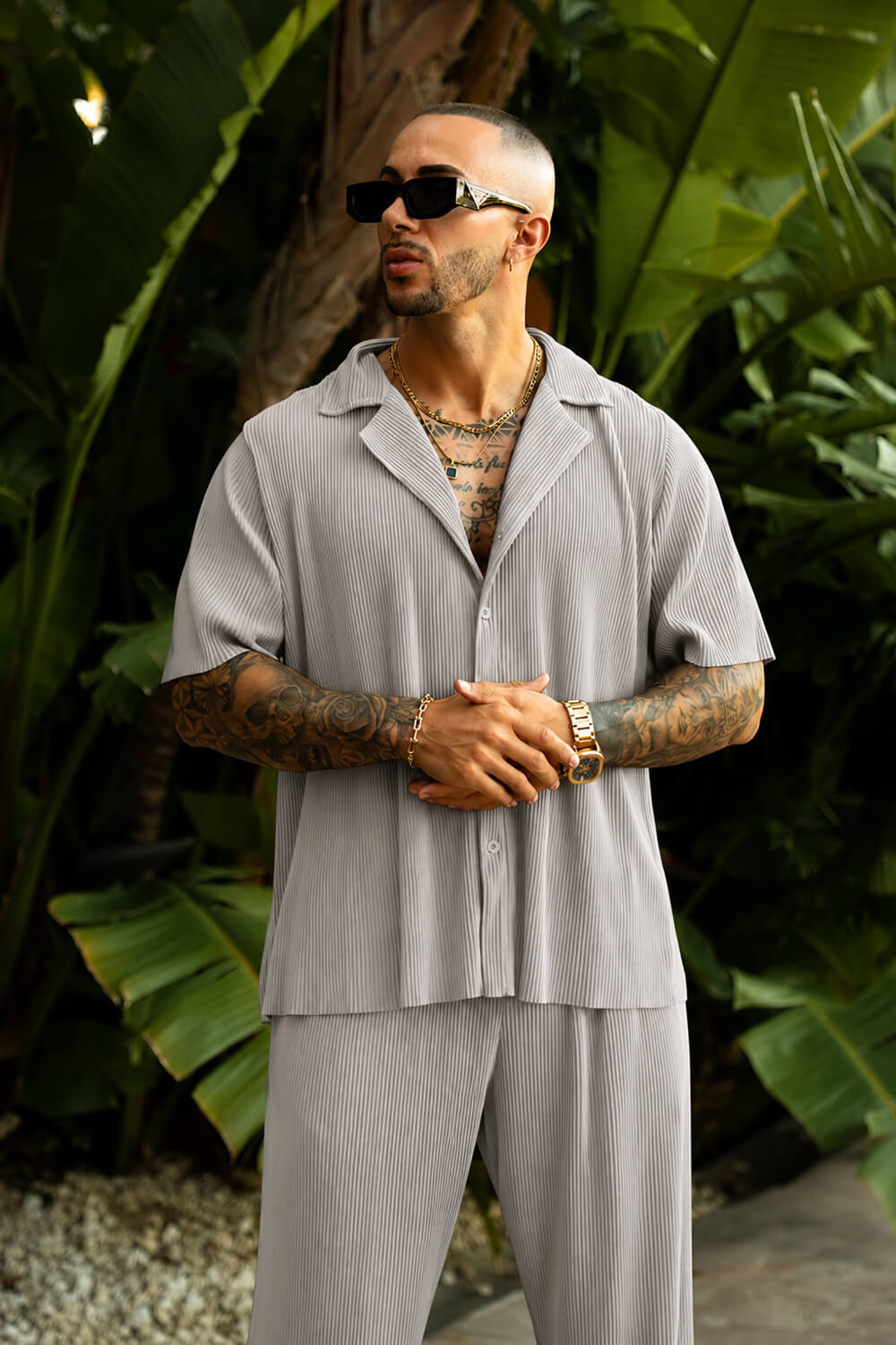 Monaco Pleated Shirt - Grey