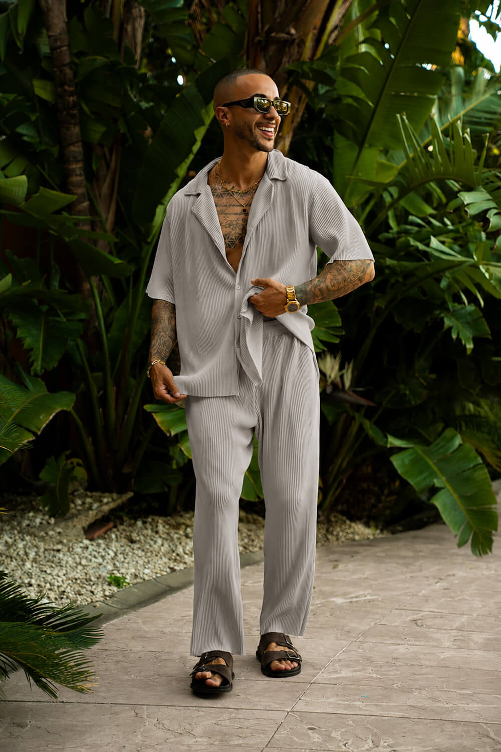 Monaco Pleated Shirt - Grey