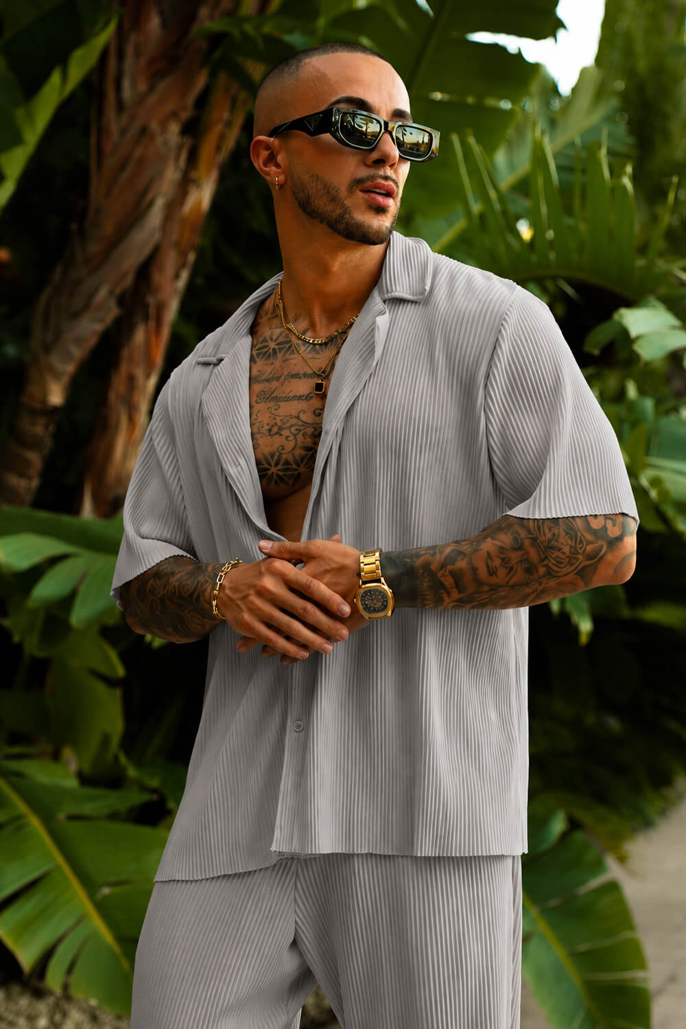 Monaco Pleated Shirt - Grey