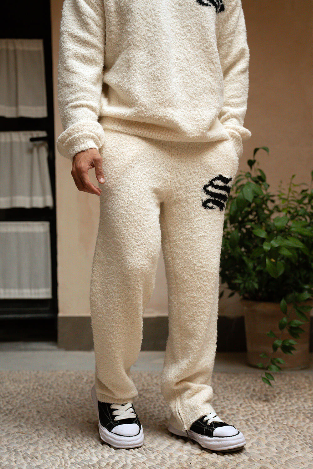 Emblem Knitted Joggers - Off White
