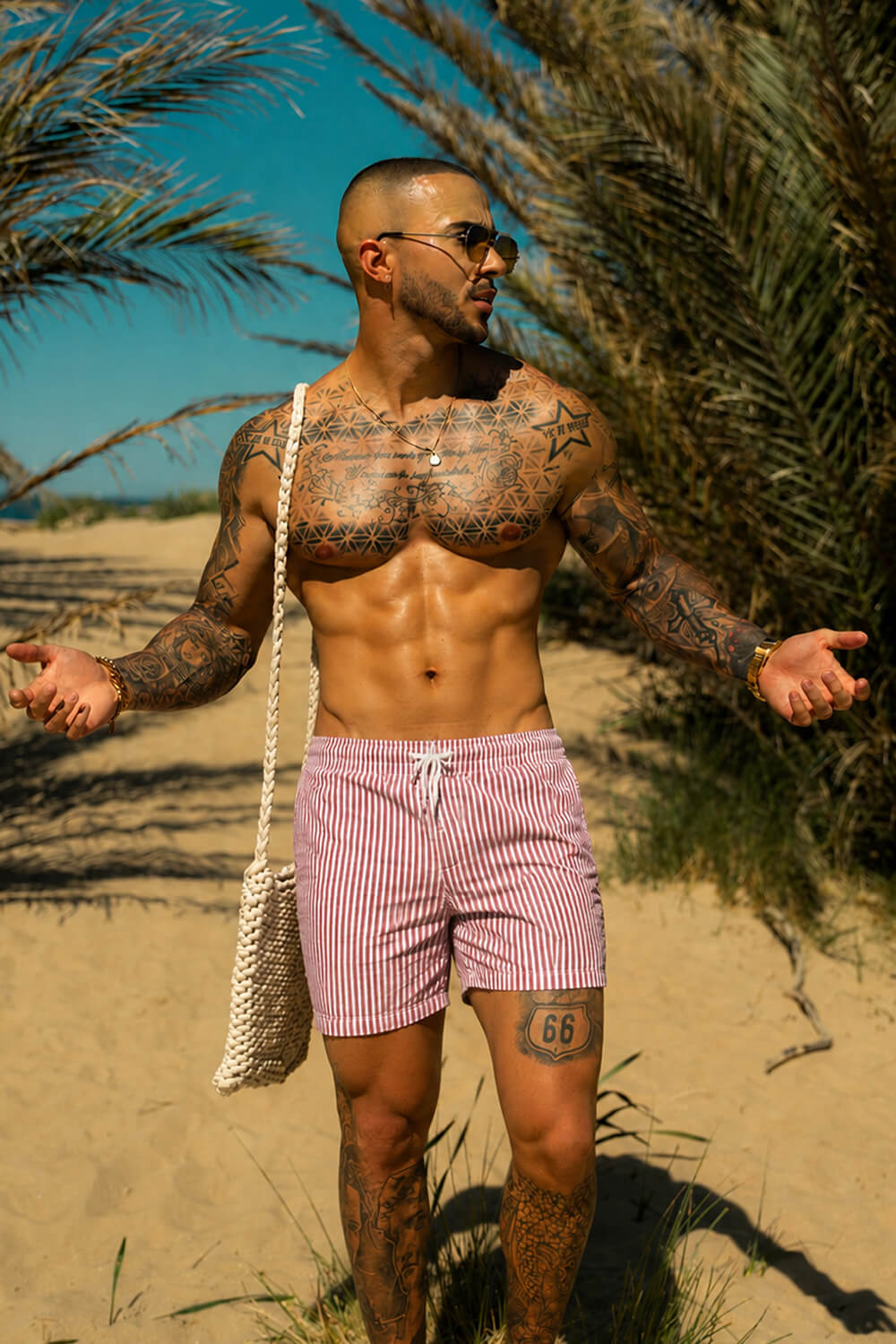 Montaro Swim Shorts - Rose Pink/White