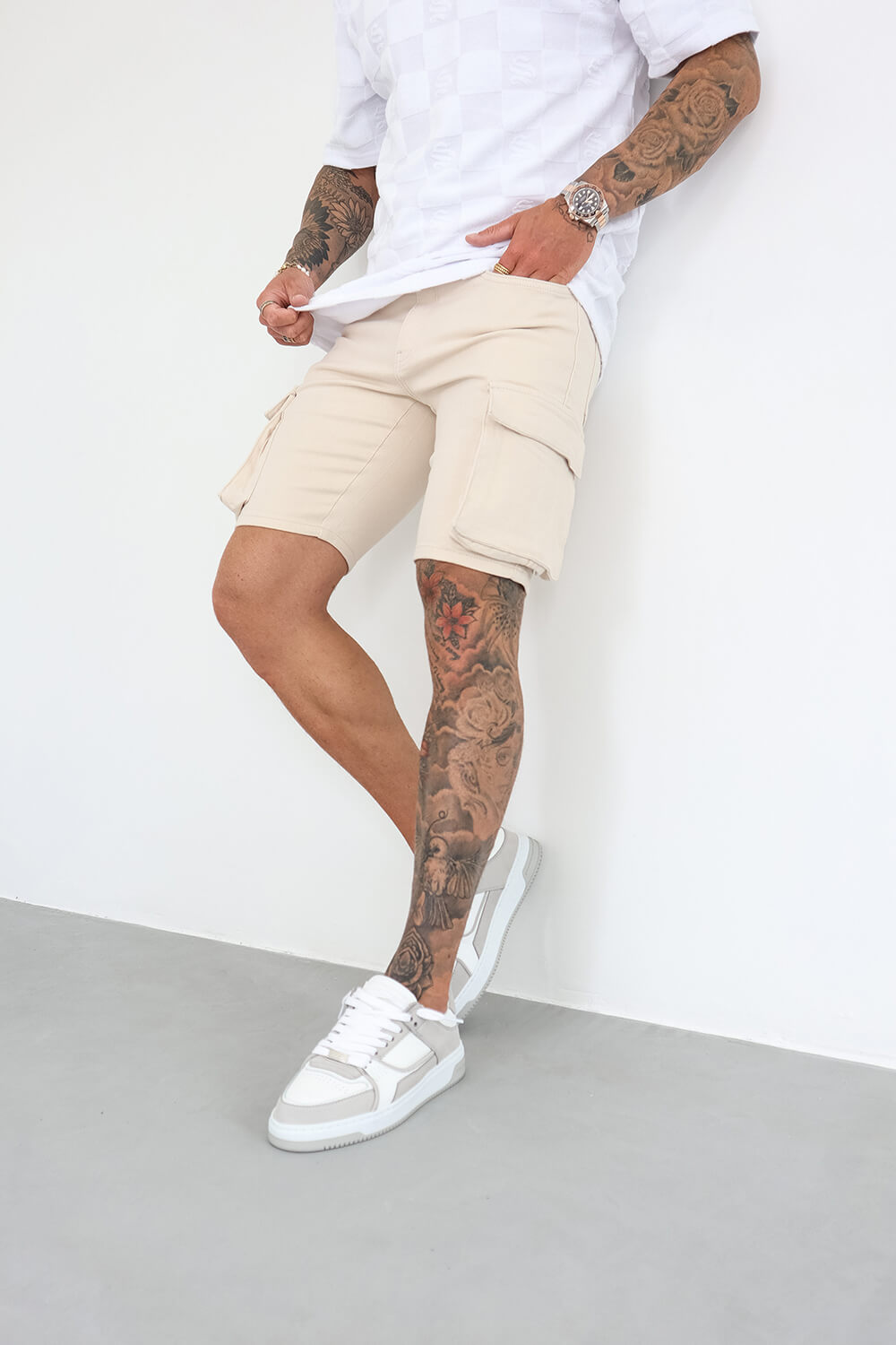 Cargo-Shorts aus Denim – Sand