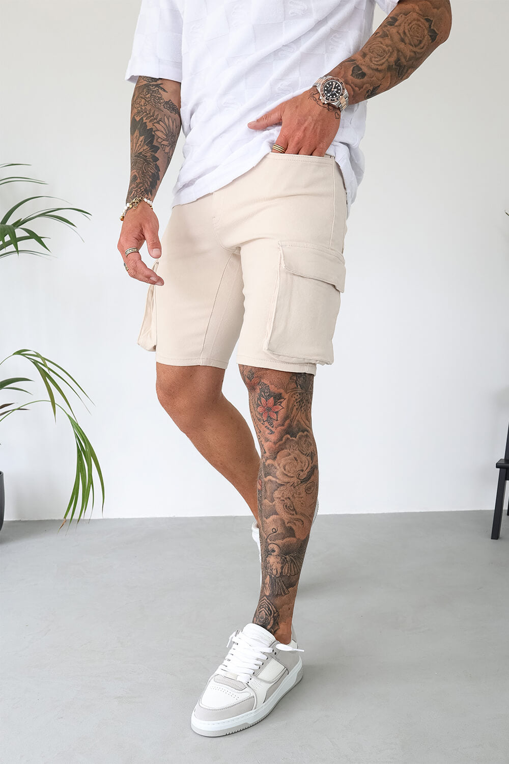 Cargo Utility Denim Shorts - Sand