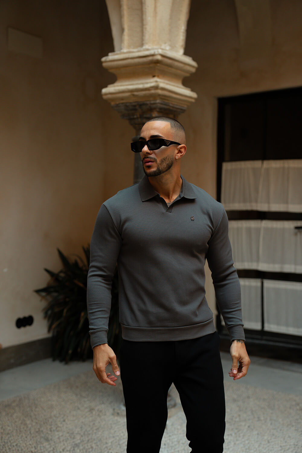 Portofino L/S Ribbed Polo - Slate