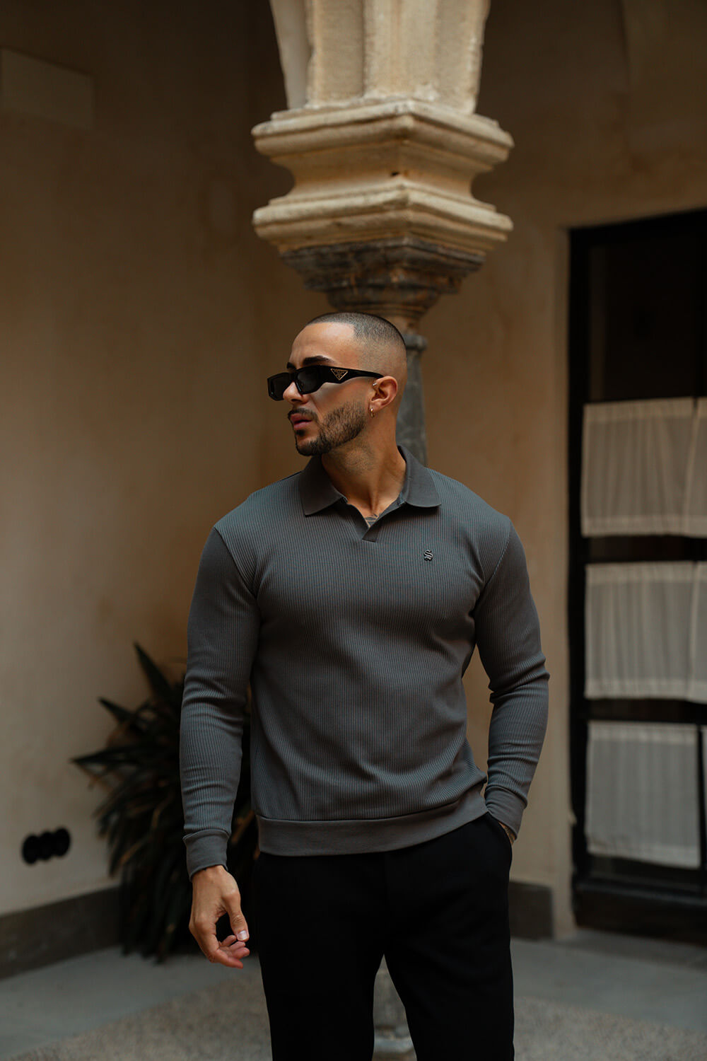 Portofino L/S Ribbed Polo - Slate