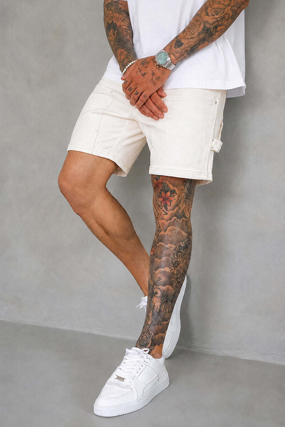 Carpenter Denim Shorts - Vintage White