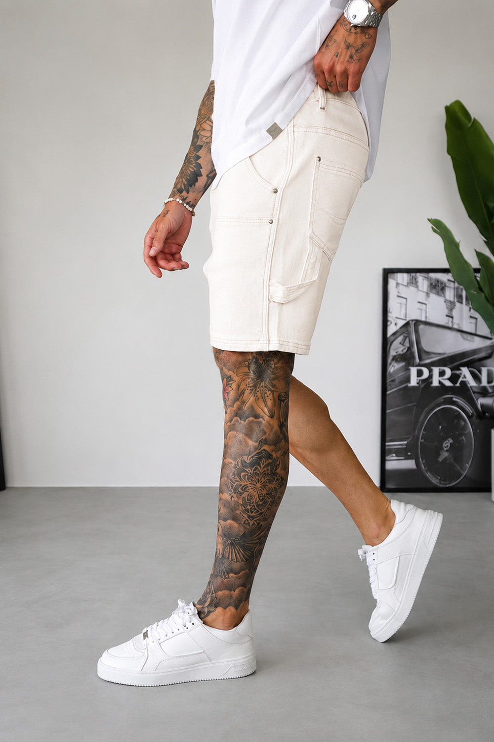 Carpenter Denim Shorts - Vintage White