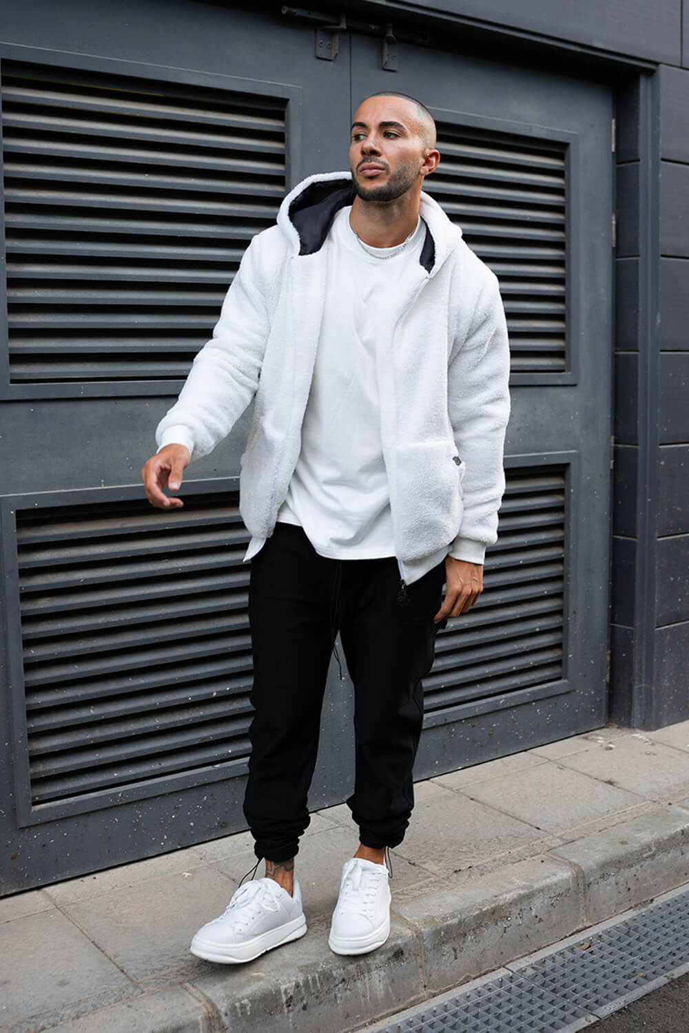 Ikon Borg Zip Hoodie - White