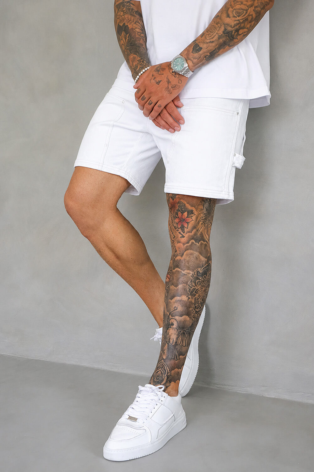Carpenter Denim Shorts - White