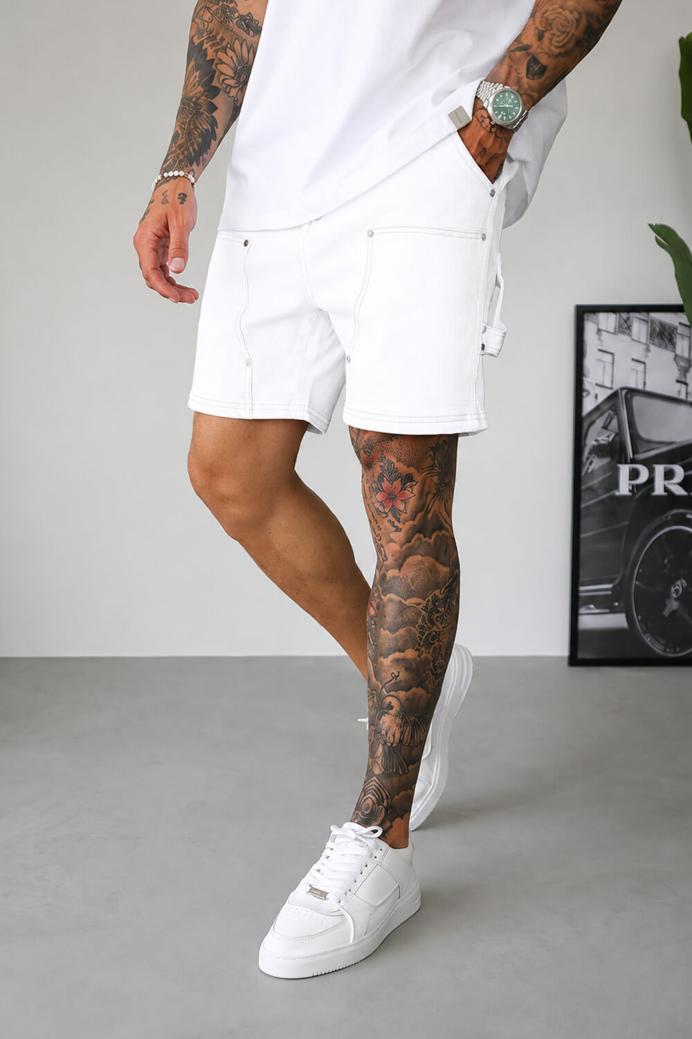 Carpenter Denim Shorts - Pure White