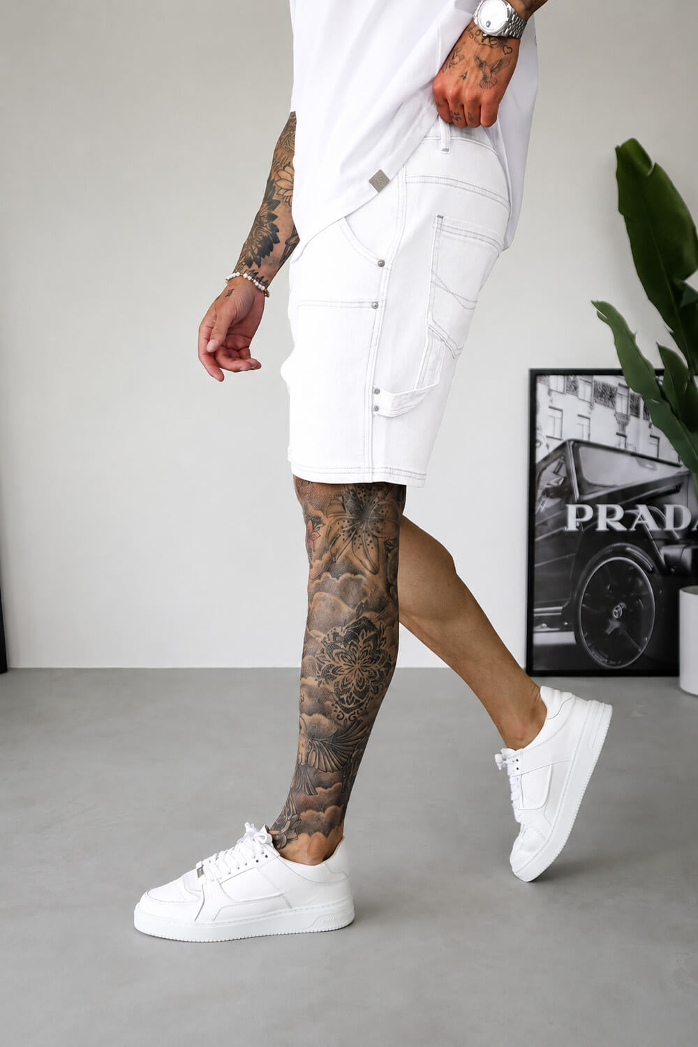 Carpenter Denim Shorts - Pure White