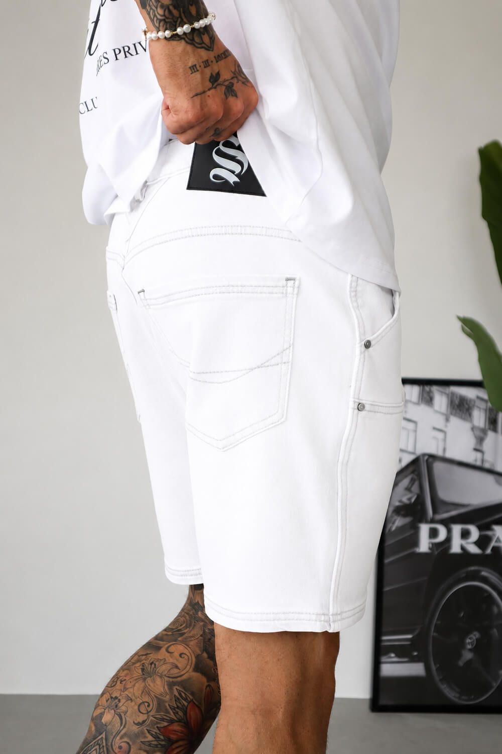 Carpenter Denim Shorts - Pure White
