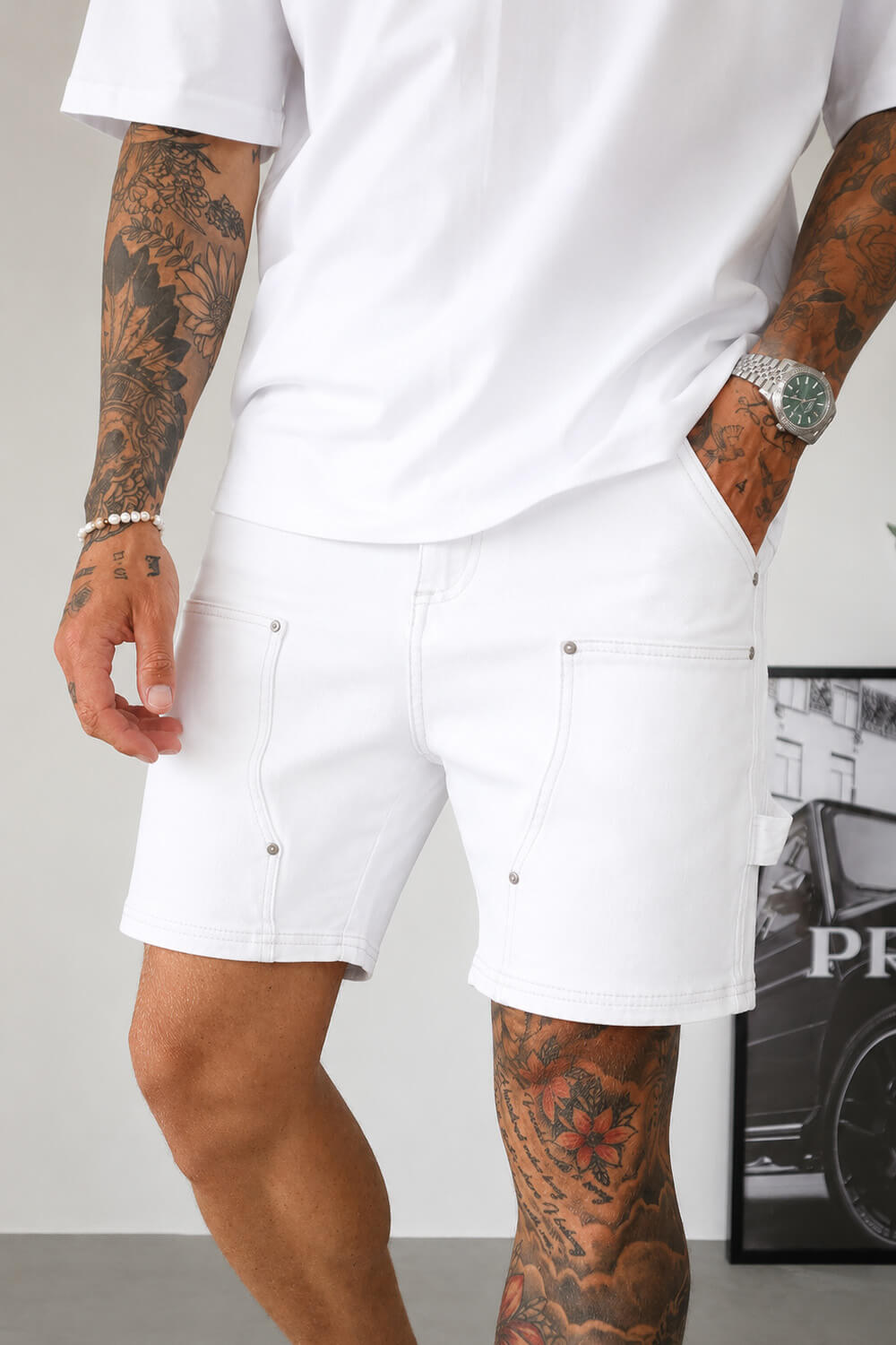 Carpenter Denim Shorts - White