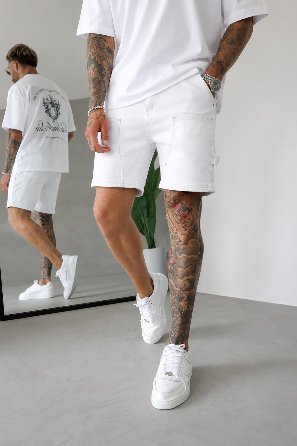 Carpenter Denim Shorts - White