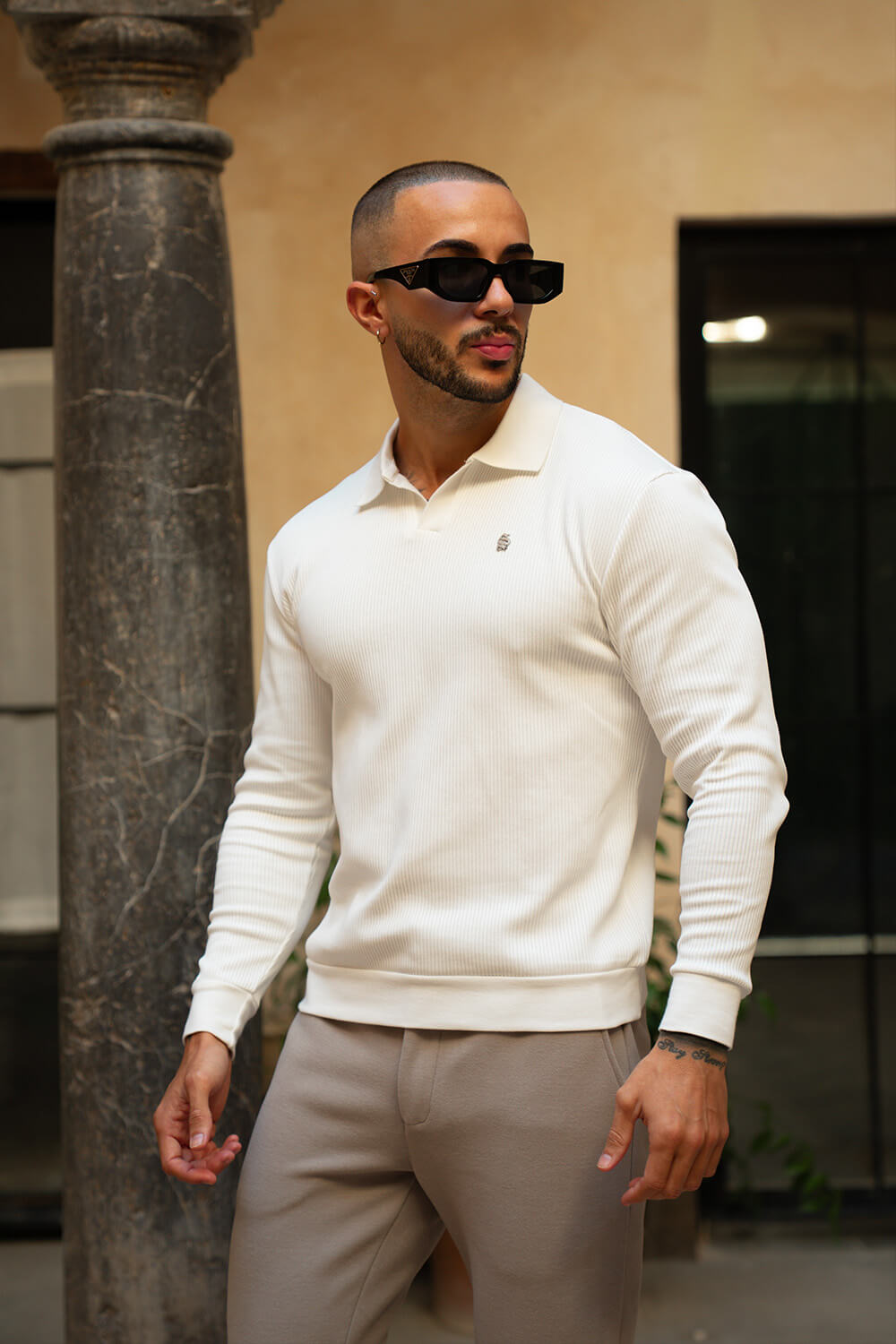Portofino L/S Ribbed Polo - White