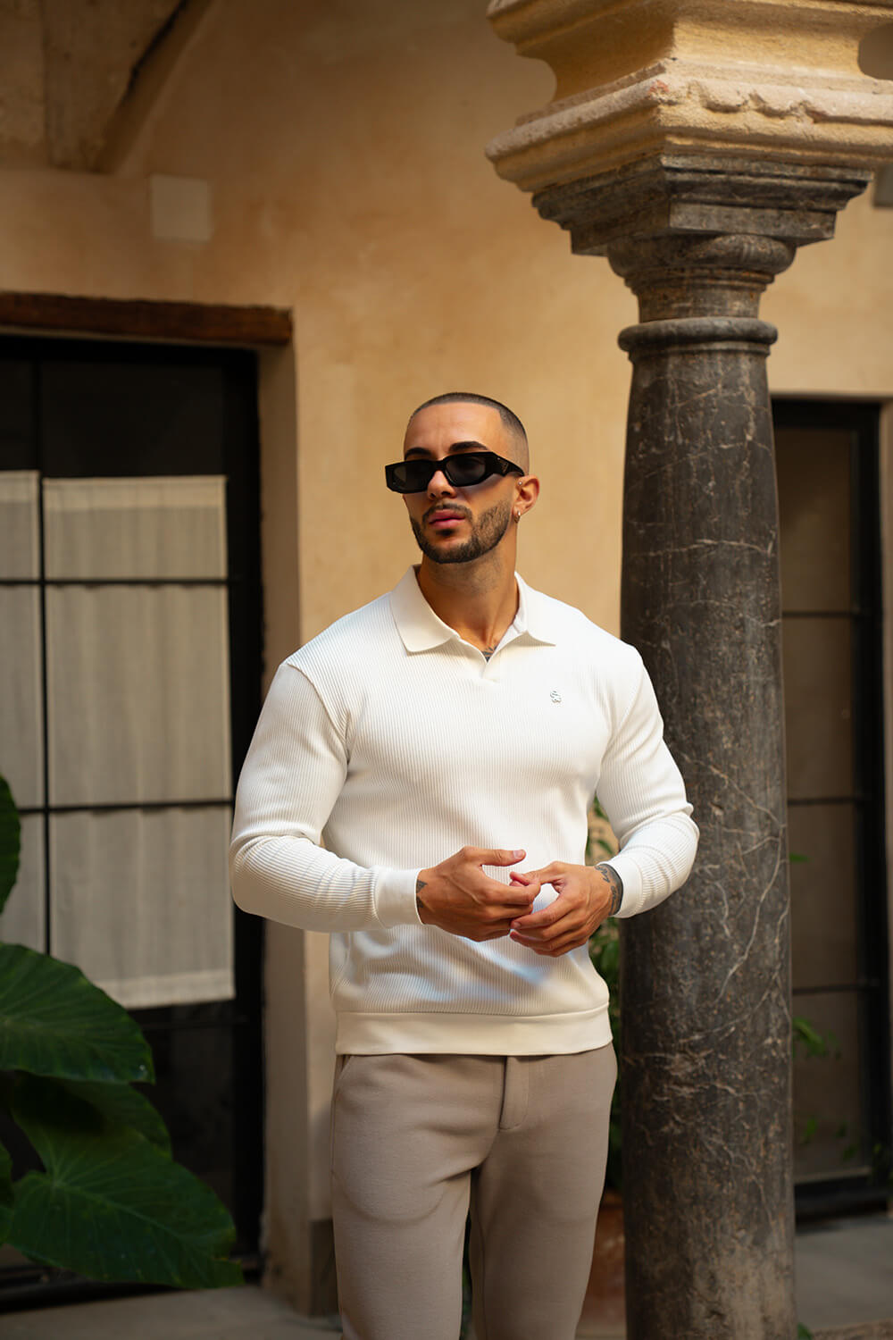 Portofino L/S Ribbed Polo - White