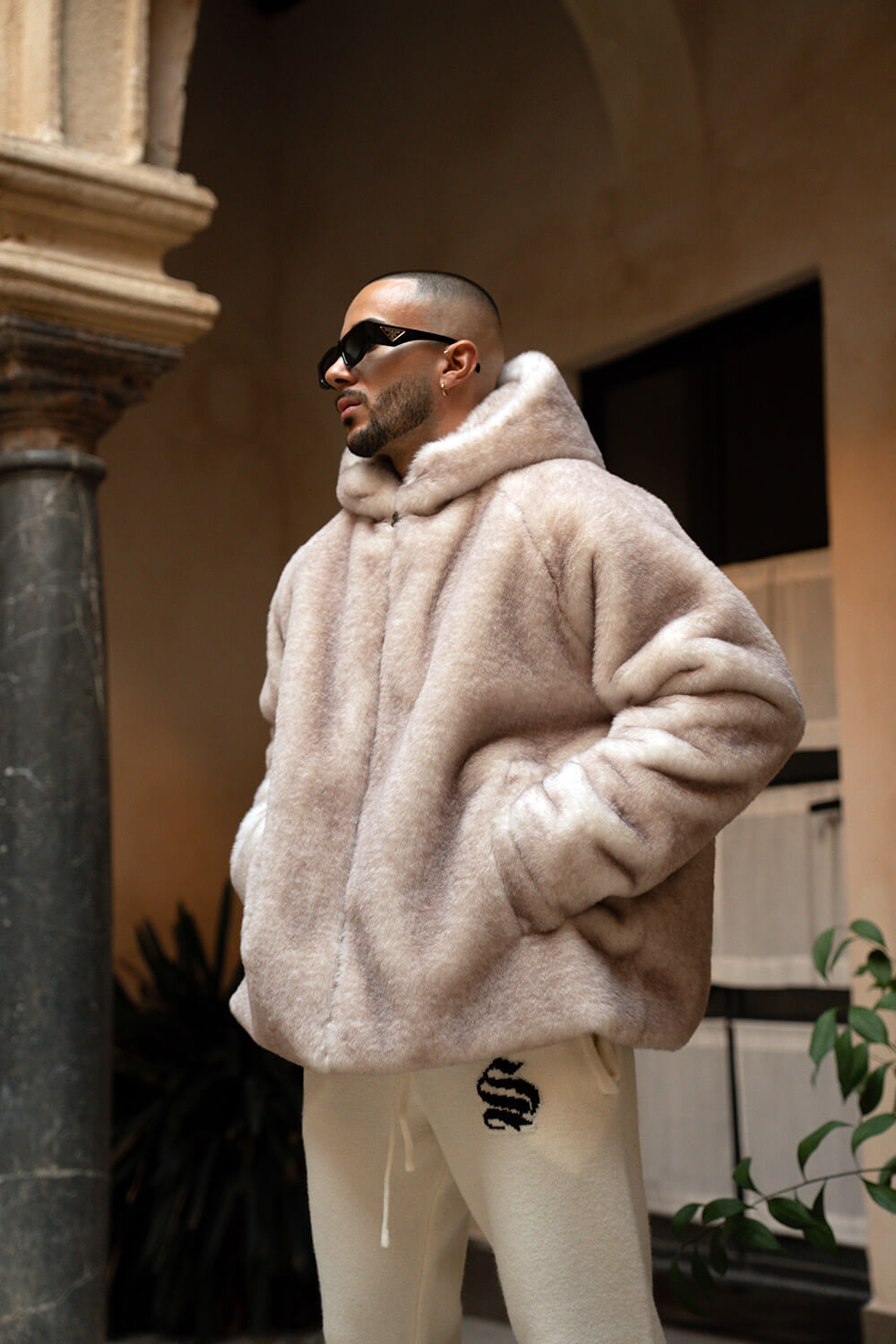 Oslo Fur Jacket - Beige/Off White