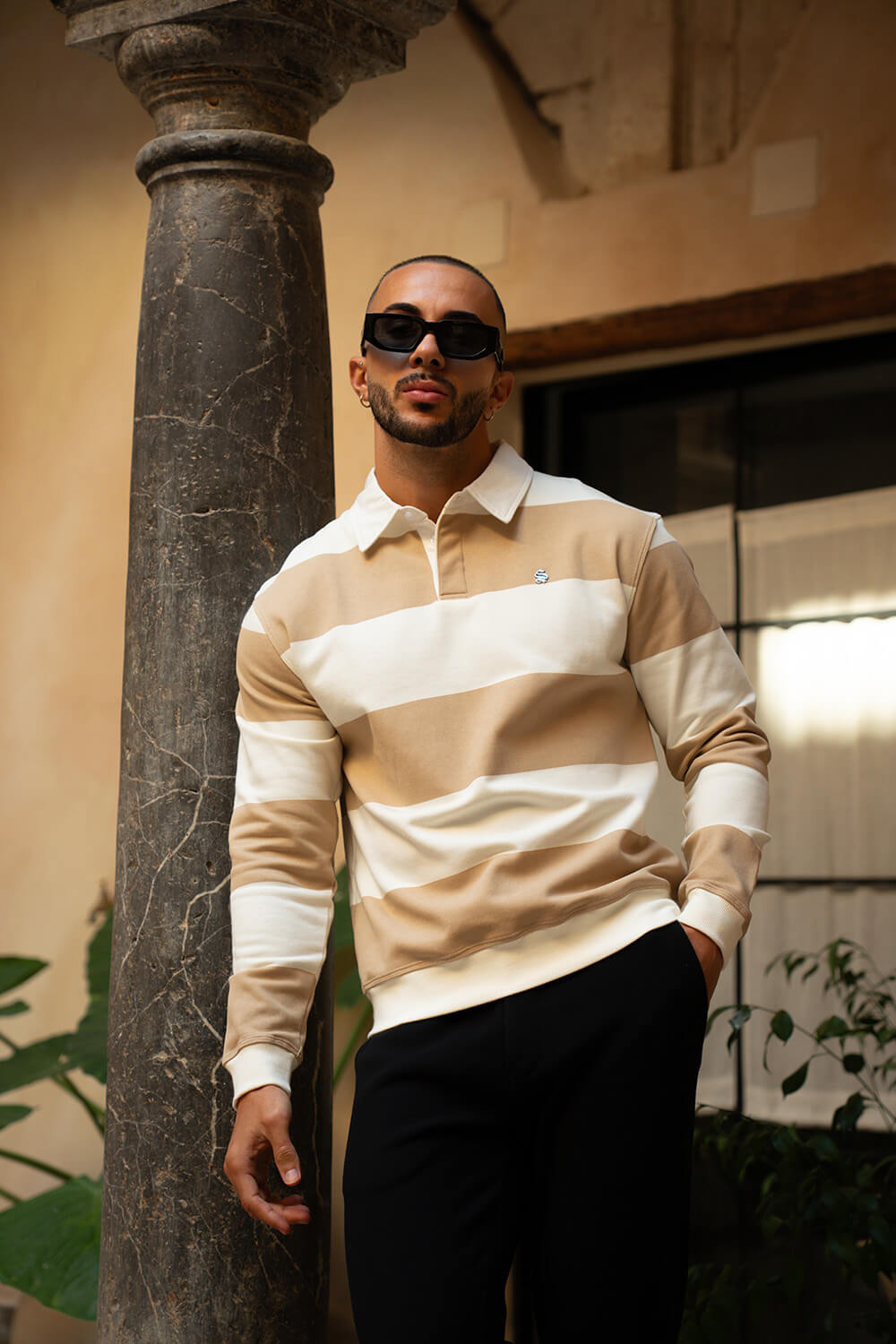 Palazzo Stripe Polo - Beige/White