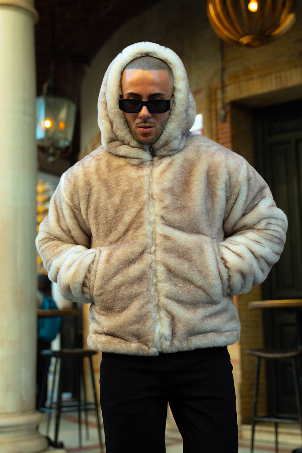Oslo Fur Jacket - Beige/White