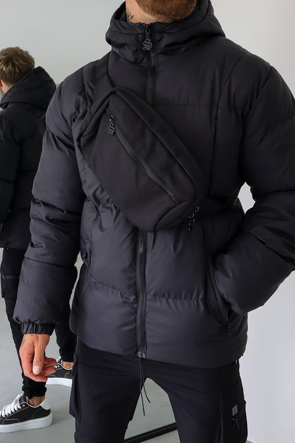 Assault Tech Puffer Jacket + Cross Body Bag - Black