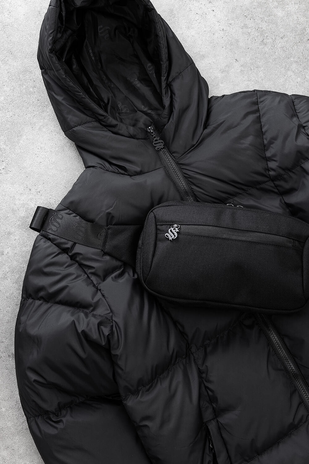 Assault Tech Puffer Jacket + Cross Body Bag - Black
