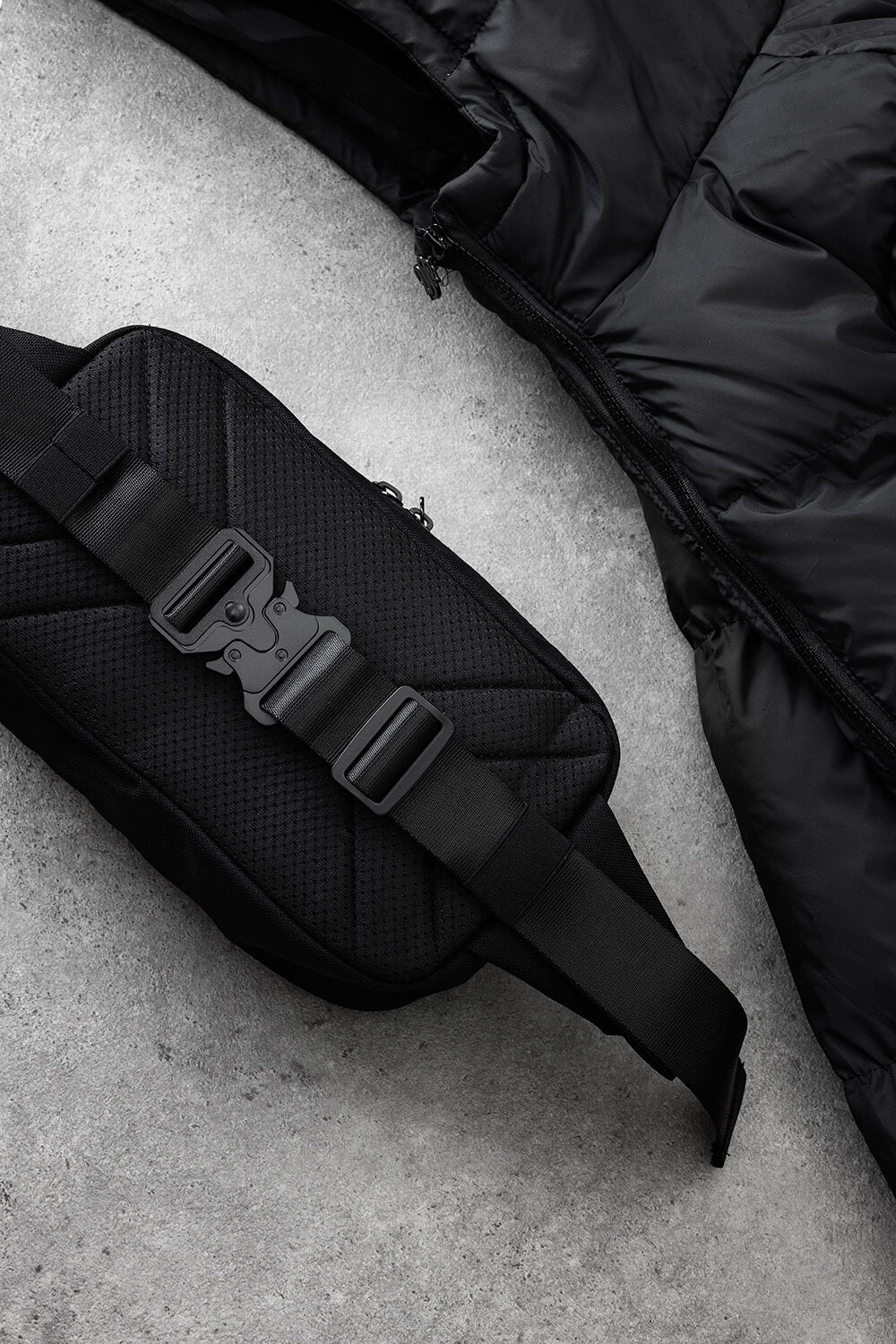 Assault Tech Puffer Jacket + Cross Body Bag - Black