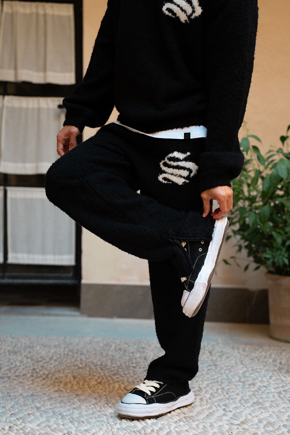 Emblem Knitted Joggers - Black