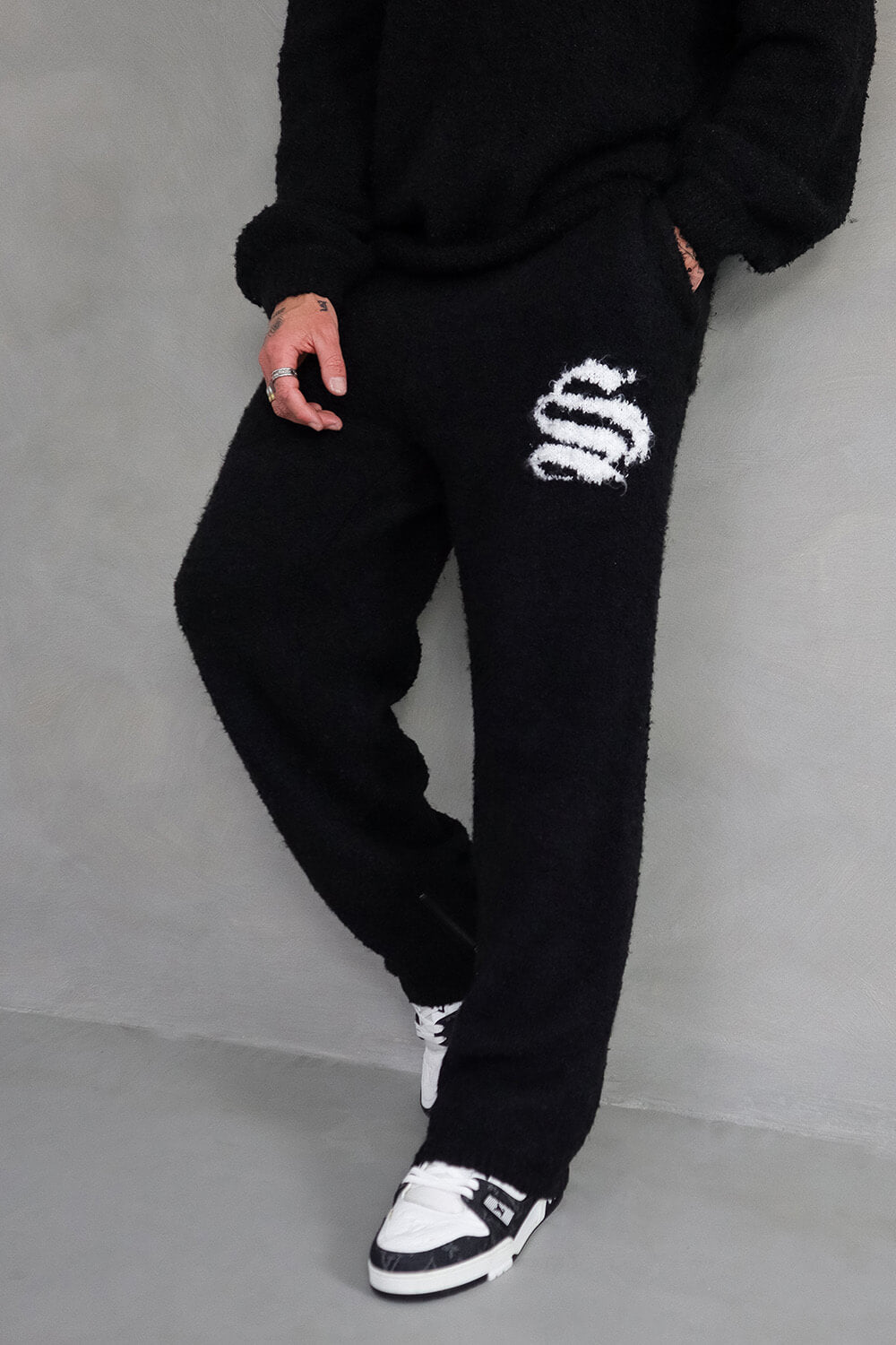 Emblem Knitted Joggers - Black