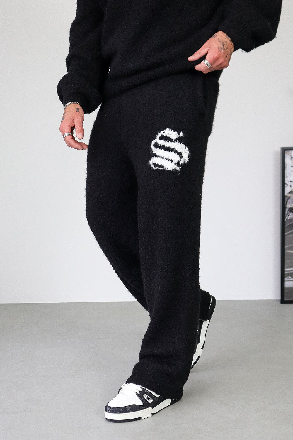 Emblem Knitted Joggers - Black