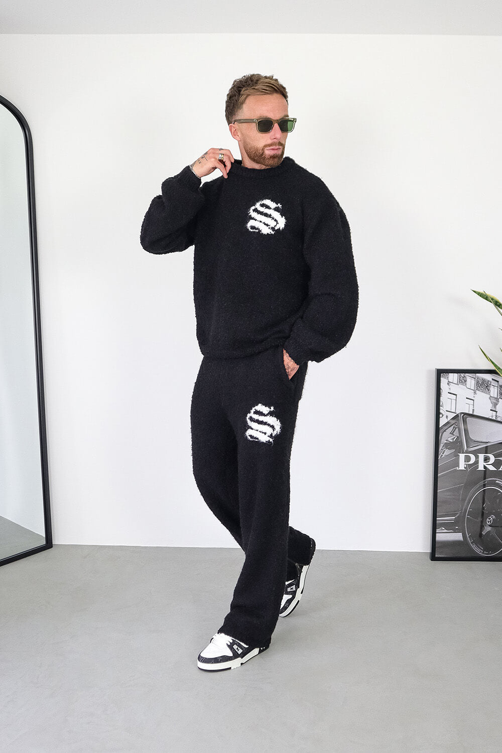 Emblem Knitted Joggers - Black